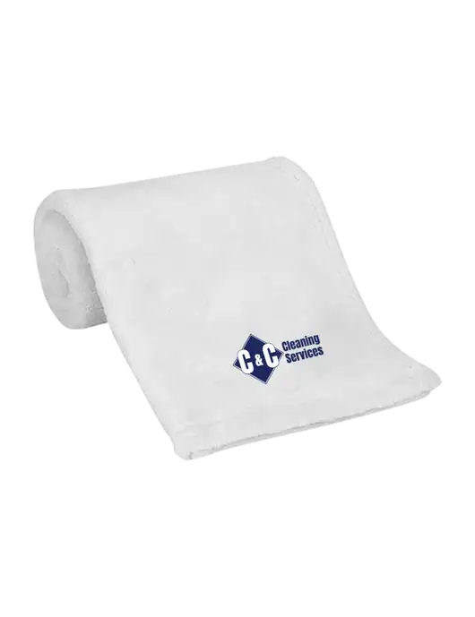 White Alpine Fleece Mink Touch Luxury Baby Blanket  w/C & C Cleaning Services Logo