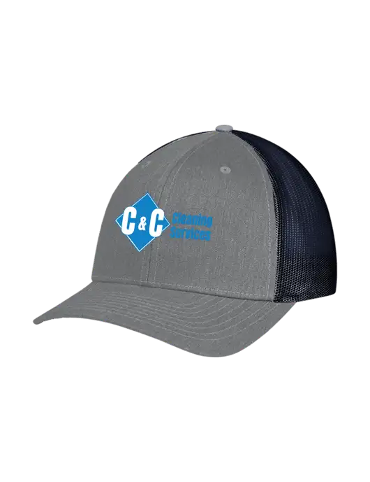 Richardson Adjustable Snapback Original 112 Trucker Cap Heather Grey w/Navy Mesh w/C & C Cleaning Services Logo