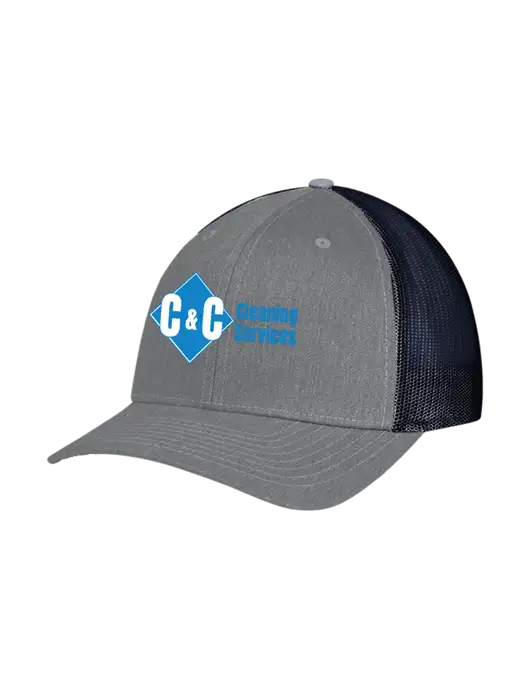 Richardson Adjustable Snapback Original 112 Trucker Cap Heather Grey w/Navy Mesh w/C & C Cleaning Services Logo