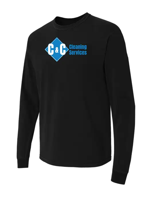 Comfort Colors Garment-Dyed Black Heavyweight Long Sleeve T-Shirt w/C & C Cleaning Services Logo