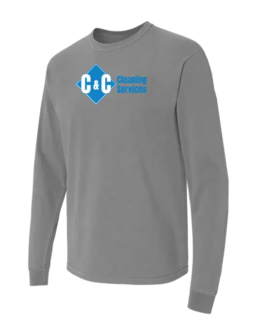 Comfort Colors Garment-Dyed Medium Grey Heavyweight Long Sleeve T-Shirt w/C & C Cleaning Services Logo