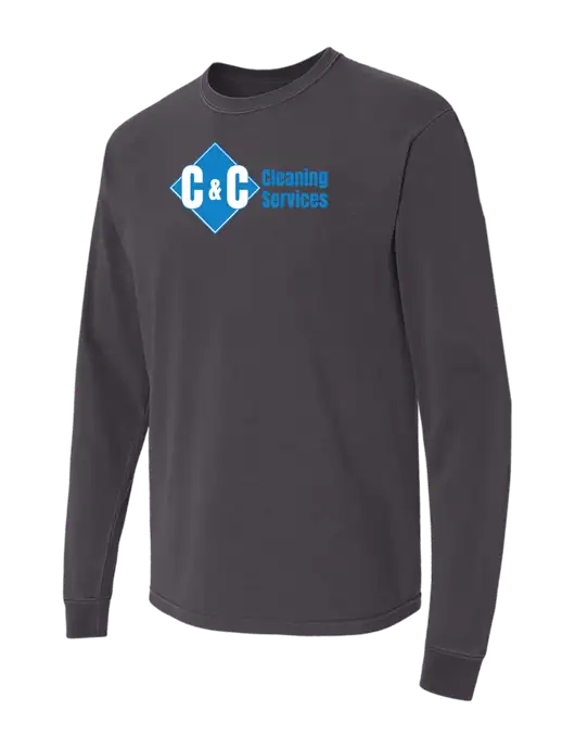 Comfort Colors Garment-Dyed Dark Grey Heavyweight Long Sleeve T-Shirt w/C & C Cleaning Services Logo