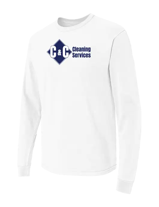 Comfort Colors Garment-Dyed White Heavyweight Long Sleeve T-Shirt w/C & C Cleaning Services Logo