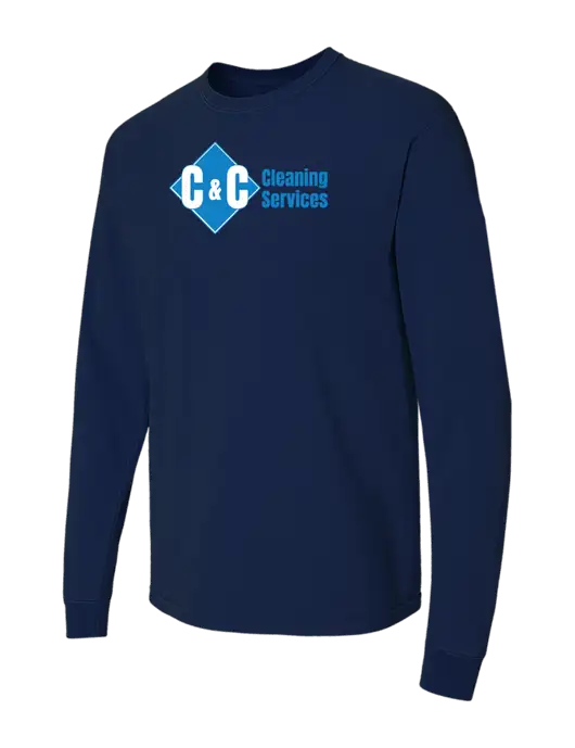 Comfort Colors Garment-Dyed Dark Navy Heavyweight Long Sleeve T-Shirt w/C & C Cleaning Services Logo