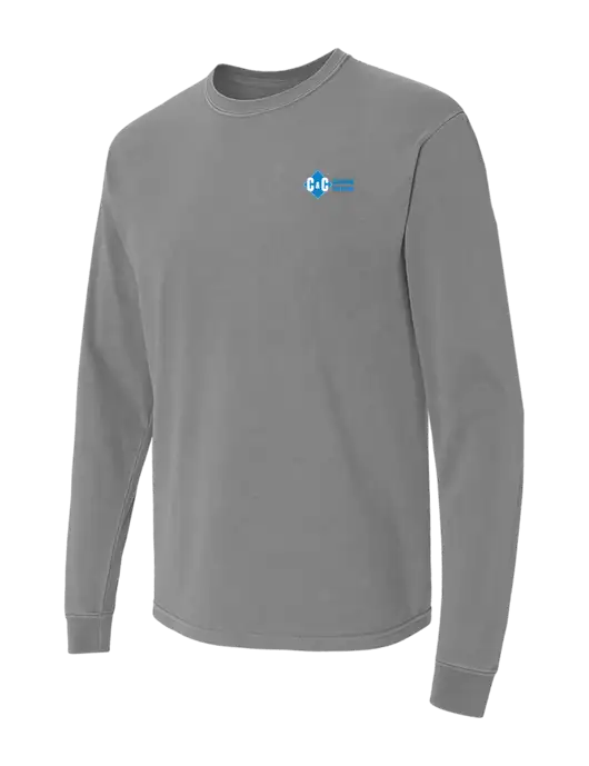 Comfort Colors Garment-Dyed Medium Grey Heavyweight Long Sleeve T-Shirt w/C & C Cleaning Services Logo