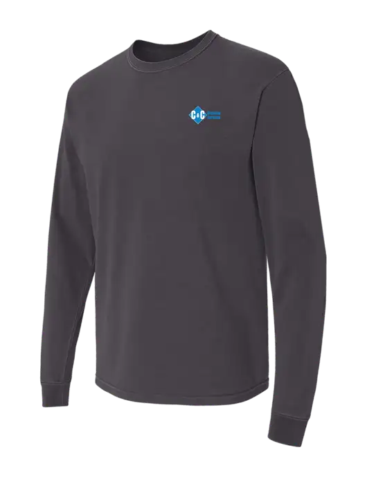 Comfort Colors Garment-Dyed Dark Grey Heavyweight Long Sleeve T-Shirt w/C & C Cleaning Services Logo