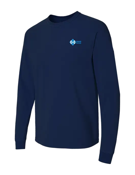 Comfort Colors Garment-Dyed Dark Navy Heavyweight Long Sleeve T-Shirt w/C & C Cleaning Services Logo