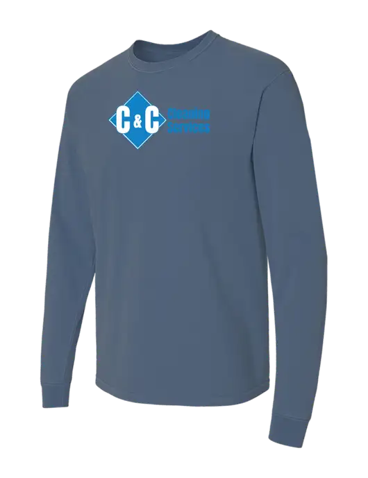 Comfort Colors Garment-Dyed Blue Slate Heavyweight Long Sleeve T-Shirt w/C & C Cleaning Services Logo