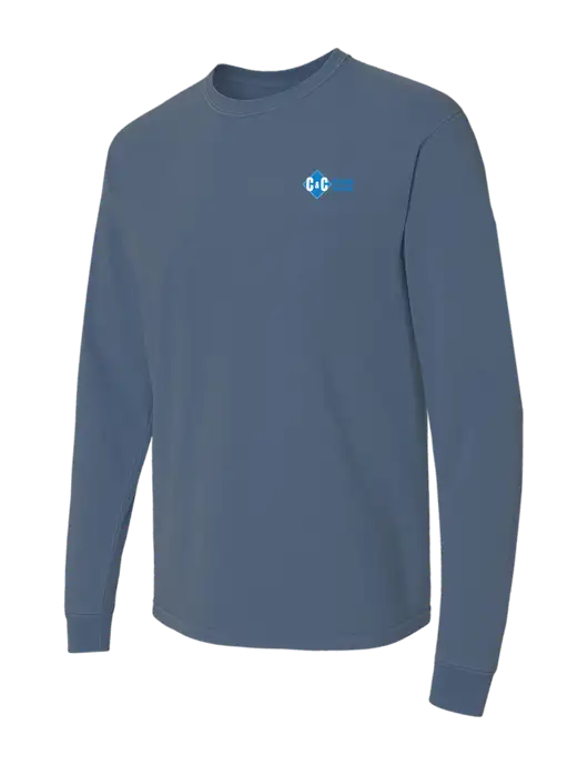 Comfort Colors Garment-Dyed Blue Slate Heavyweight Long Sleeve T-Shirt w/C & C Cleaning Services Logo