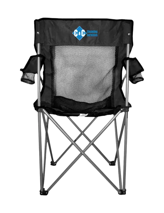 Titan Black/Black Mesh Folding Chair w/C & C Cleaning Services Logo