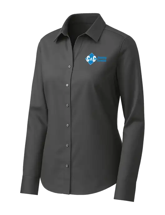 Brooks Brothers Womens Dark Grey Wrinkle-Free Stretch Pinpoint Shirt w/C & C Cleaning Services Logo