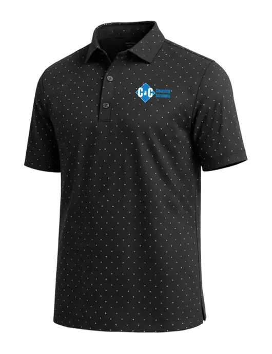 Callaway Micro Chev Black Print Polo w/C & C Cleaning Services Logo