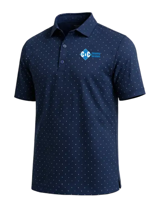 Callaway Micro Chev Dark Navy Print Polo w/C & C Cleaning Services Logo