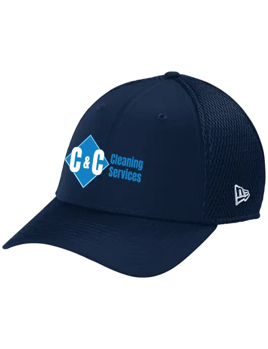 New Era 39THIRTY Performance Stretch Dark Navy Mesh Cap w/C & C Cleaning Services Logo