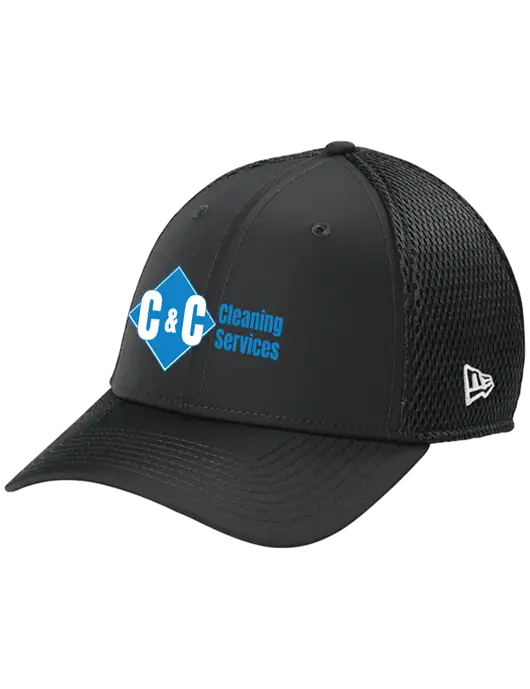 New Era 39THIRTY Performance Stretch Charcoal Grey Mesh Cap w/C & C Cleaning Services Logo