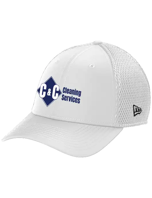 New Era 39THIRTY Performance Stretch White Mesh Cap w/C & C Cleaning Services Logo