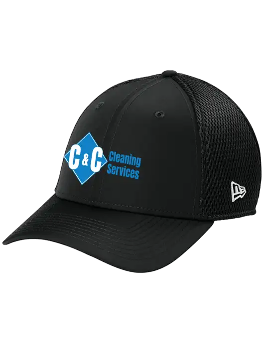 New Era 39THIRTY Performance Stretch Black Mesh Cap w/C & C Cleaning Services Logo