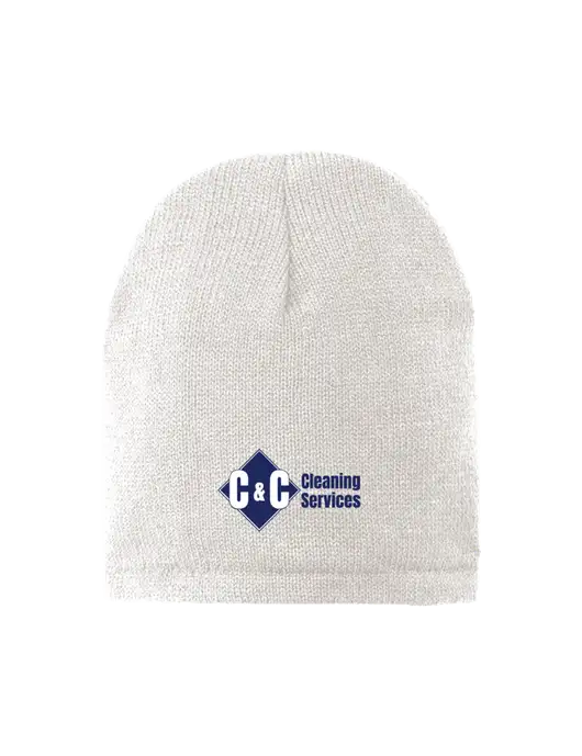 White Fleece-Lined Beanie Cap w/C & C Cleaning Services Logo