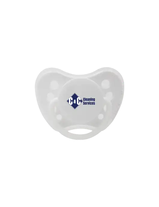 Silicone White Pacifier with Clear Cover w/C & C Cleaning Services Logo