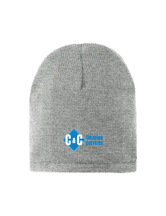 Dark Medium Grey Fleece-Lined Beanie Cap w/C & C Cleaning Services Logo