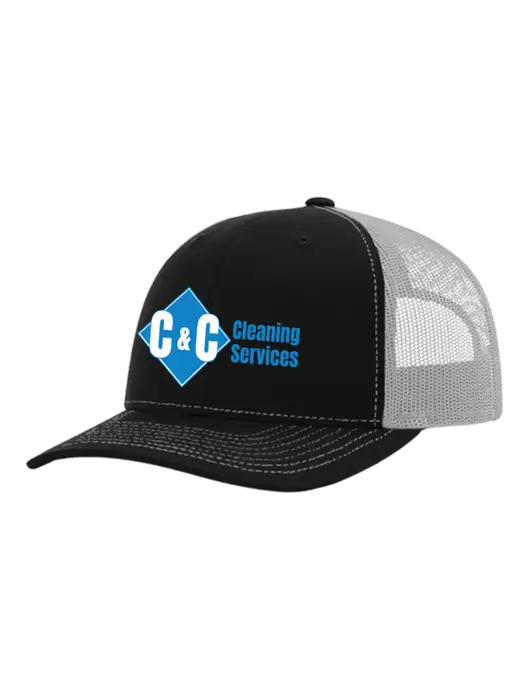 Richardson Adjustable Snapback Original 112 Trucker Cap Black w/White Mesh w/C & C Cleaning Services Logo