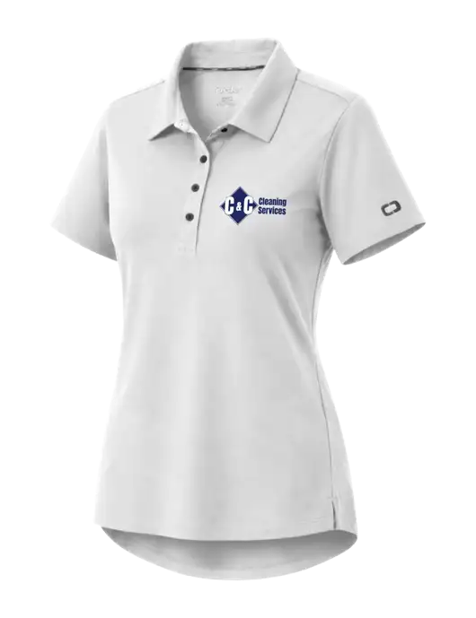 OGIO Womens Envision White Polo w/C & C Cleaning Services Logo