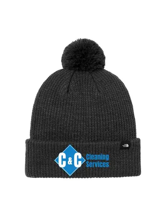 The North Face Black Heather Pom Beanie w/C & C Cleaning Services Logo