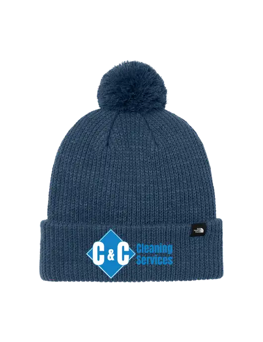 The North Face Light Navy Pom Beanie w/C & C Cleaning Services Logo