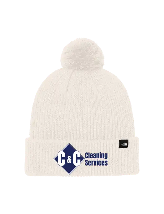 The North Face Ivory Pom Beanie w/C & C Cleaning Services Logo