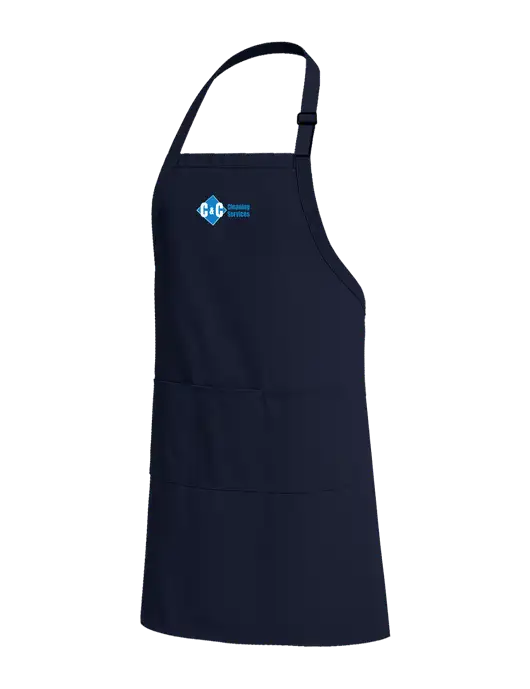 Easy Care Extra Long Bib Navy Apron with Stain Release w/C & C Cleaning Services Logo