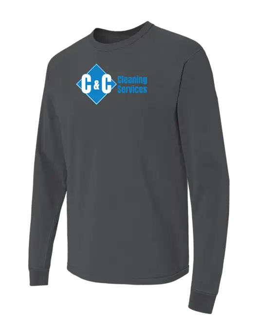 Comfort Colors Garment-Dyed Dark Grey Heather Heavyweight Long Sleeve T-Shirt w/C & C Cleaning Services Logo