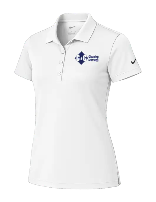 Nike Womens White Tech Basic Dri-FIT Polo
 w/C & C Cleaning Services Logo