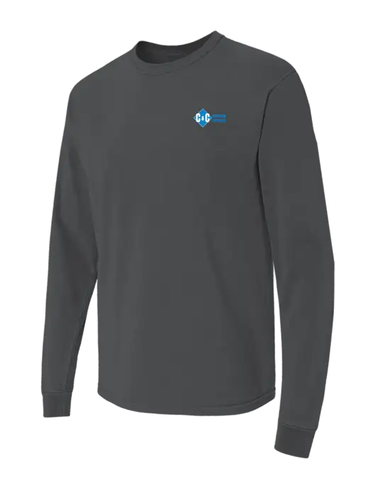 Comfort Colors Garment-Dyed Dark Grey Heather Heavyweight Long Sleeve T-Shirt w/C & C Cleaning Services Logo