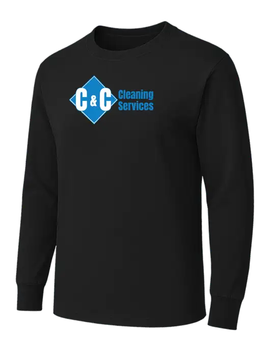 Black Heavyweight Long Sleeve 6.1 oz T-Shirt w/C & C Cleaning Services Logo