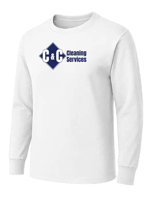 White Heavyweight Long Sleeve 6.1 oz T-Shirt w/C & C Cleaning Services Logo