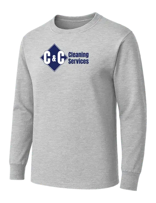 Light Grey Heather Heavyweight Long Sleeve 6.1 oz T-Shirt w/C & C Cleaning Services Logo
