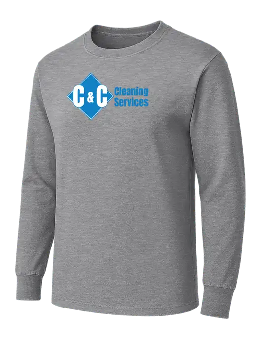 Medium Grey Heather Heavyweight Long Sleeve 6.1 oz T-Shirt w/C & C Cleaning Services Logo