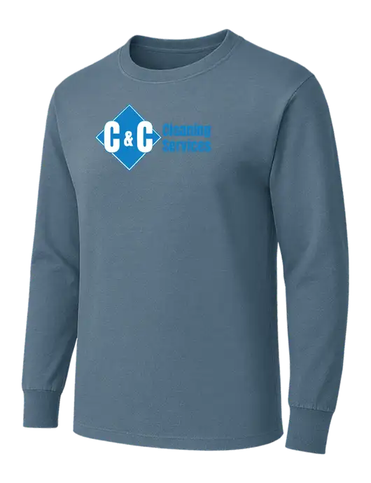 Slate Blue Heavyweight Long Sleeve 6.1 oz T-Shirt w/C & C Cleaning Services Logo
