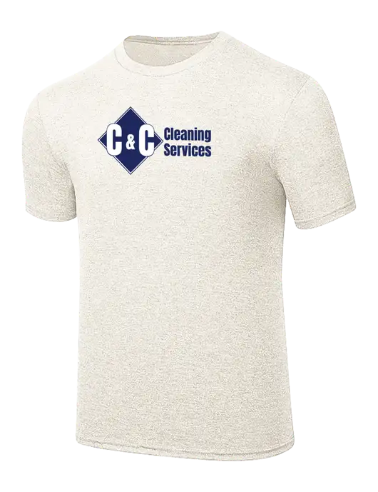 Simply Soft Very Light Tan Heather 4.5oz Poly/Combed Ring Spun Cotton T-Shirt w/C & C Cleaning Services Logo