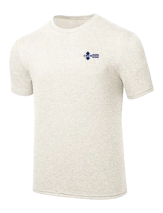 Simply Soft Very Light Tan Heather 4.5oz Poly/Combed Ring Spun Cotton T-Shirt w/C & C Cleaning Services Logo